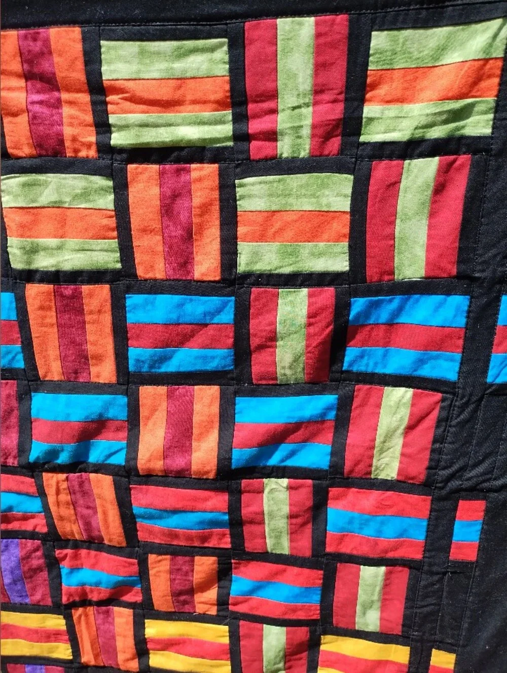 Quilt Handmade Stunning Colorful Squares Set On Black Approximately 49x50 New